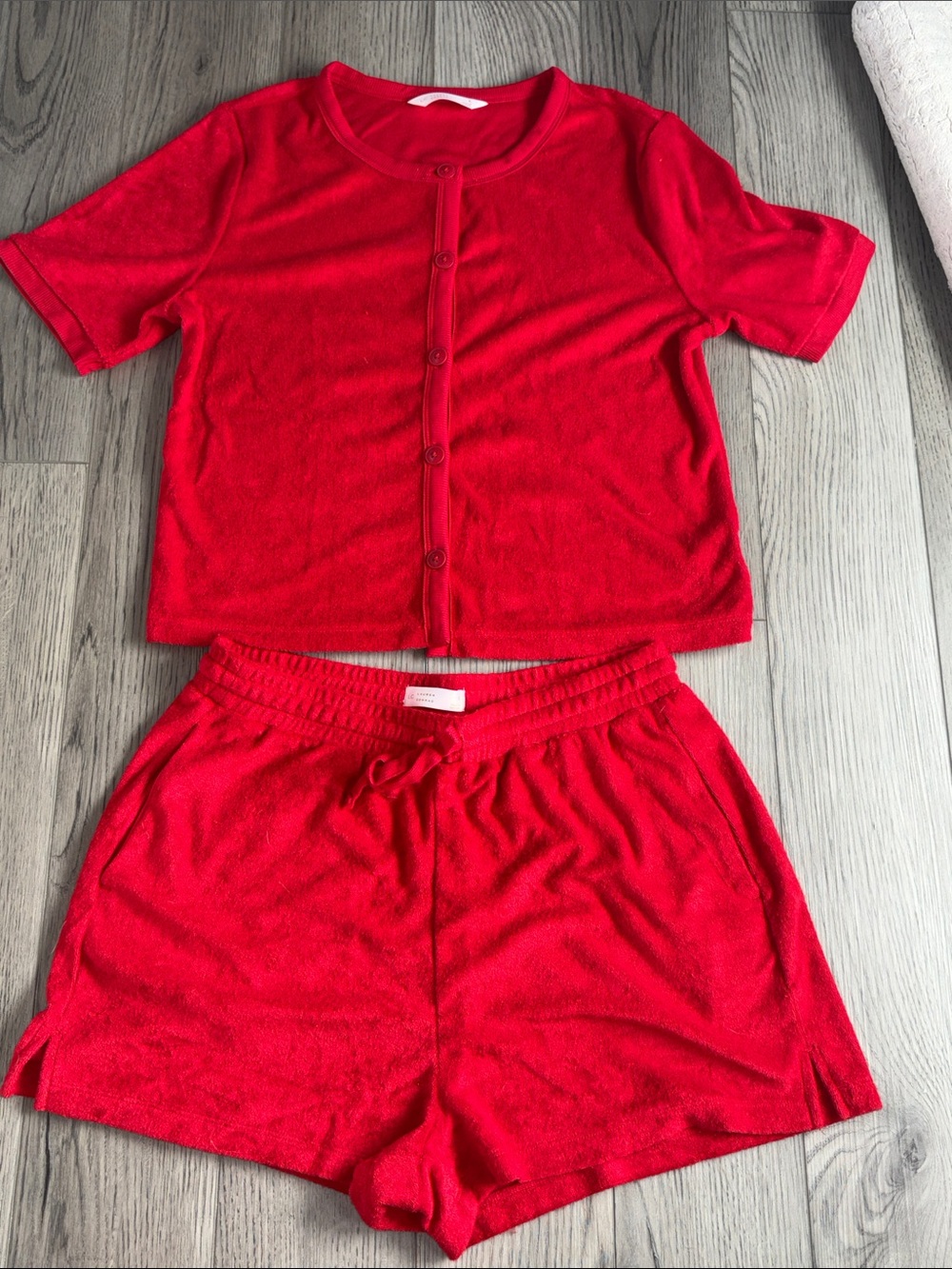 LC Lauren Conrad Red Short-Sleeve Button-Front Shorts Set